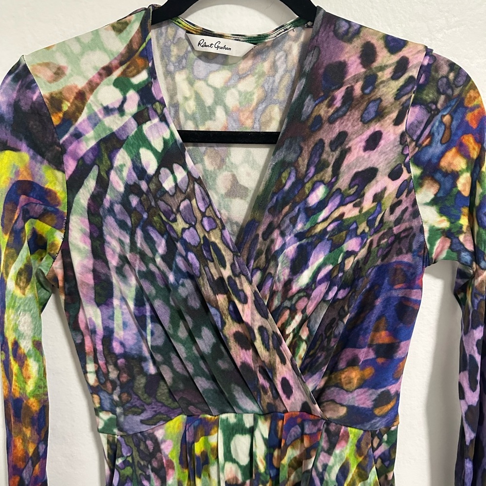 ROBERT GRAHAM Animal Print 100%
Silk Midi Dress Size Small V-Neck,Belted - Picture 9 of 15